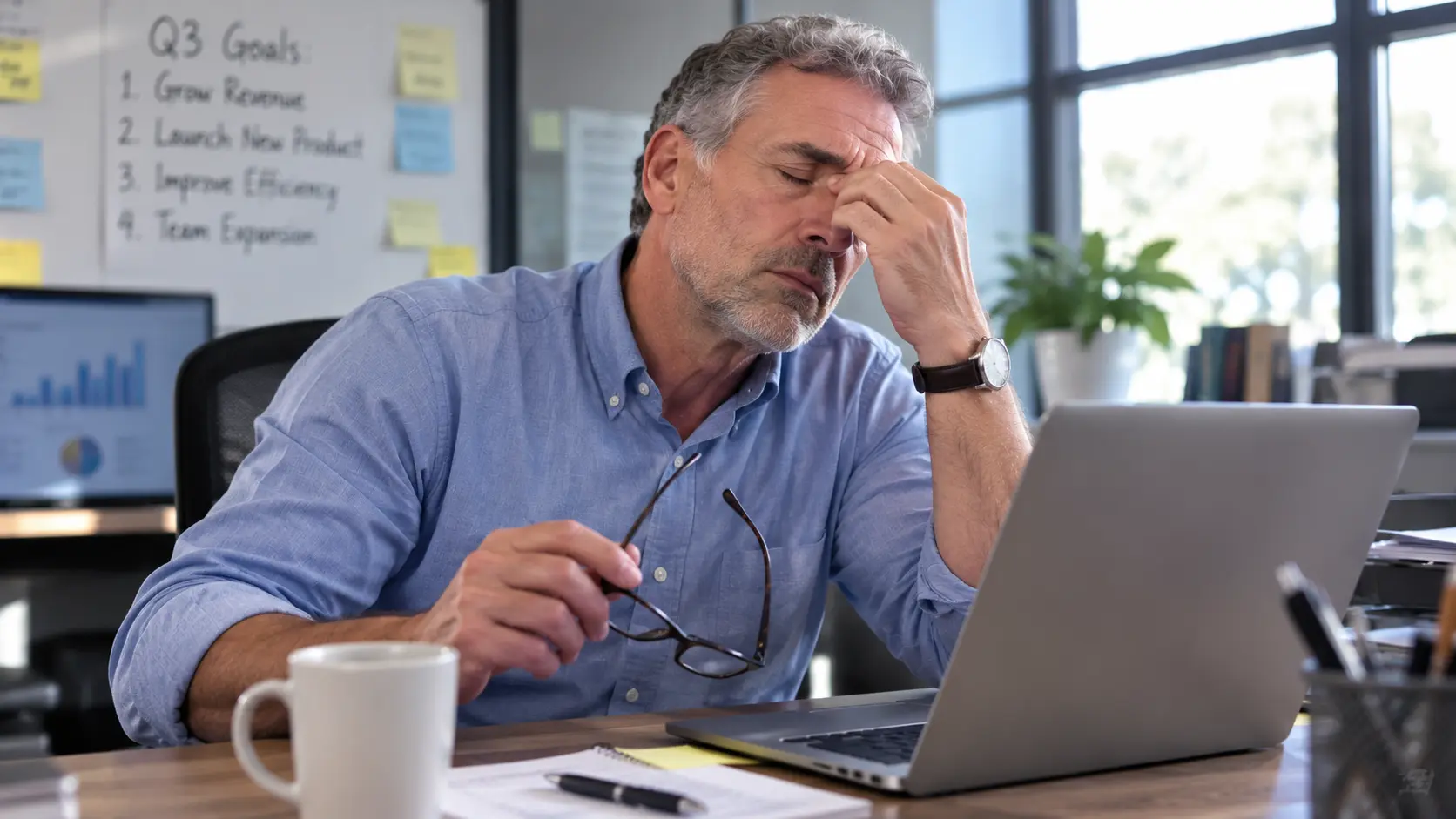 Person feeling tired at desk
