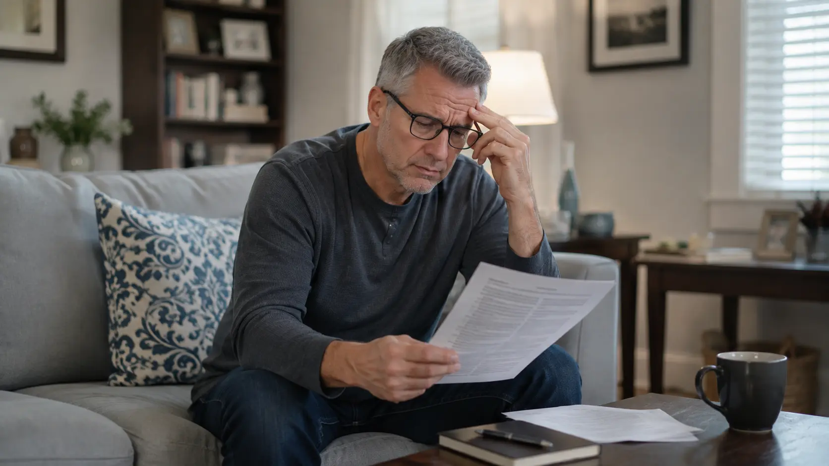 Person rereading a document
